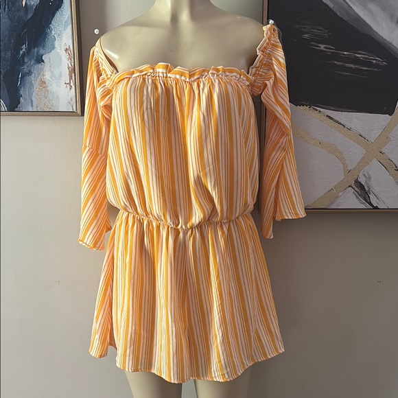 Pants - Yellow Striped Off-Shoulder Dress size L